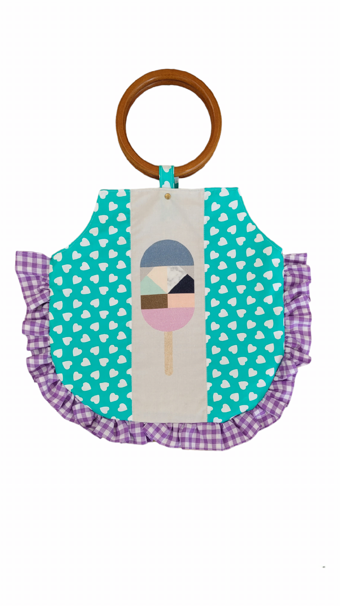 Purple Gingham and Mint Heart Summer Bag