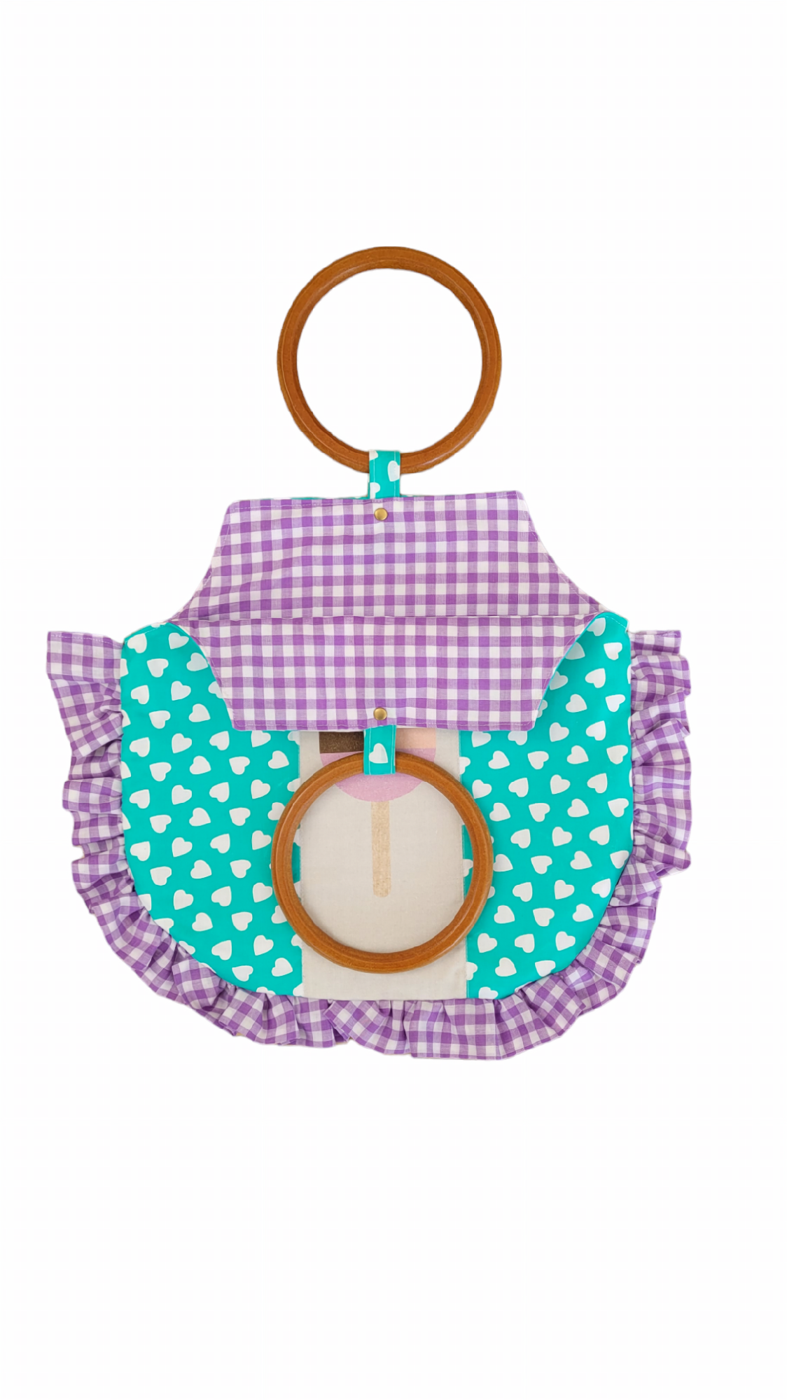 Purple Gingham and Mint Heart Summer Bag